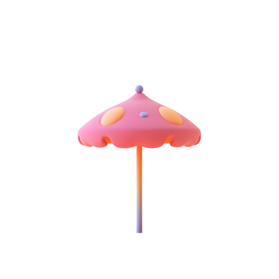 Cute Pink Cartoon Beach Umbrella 3D Render png