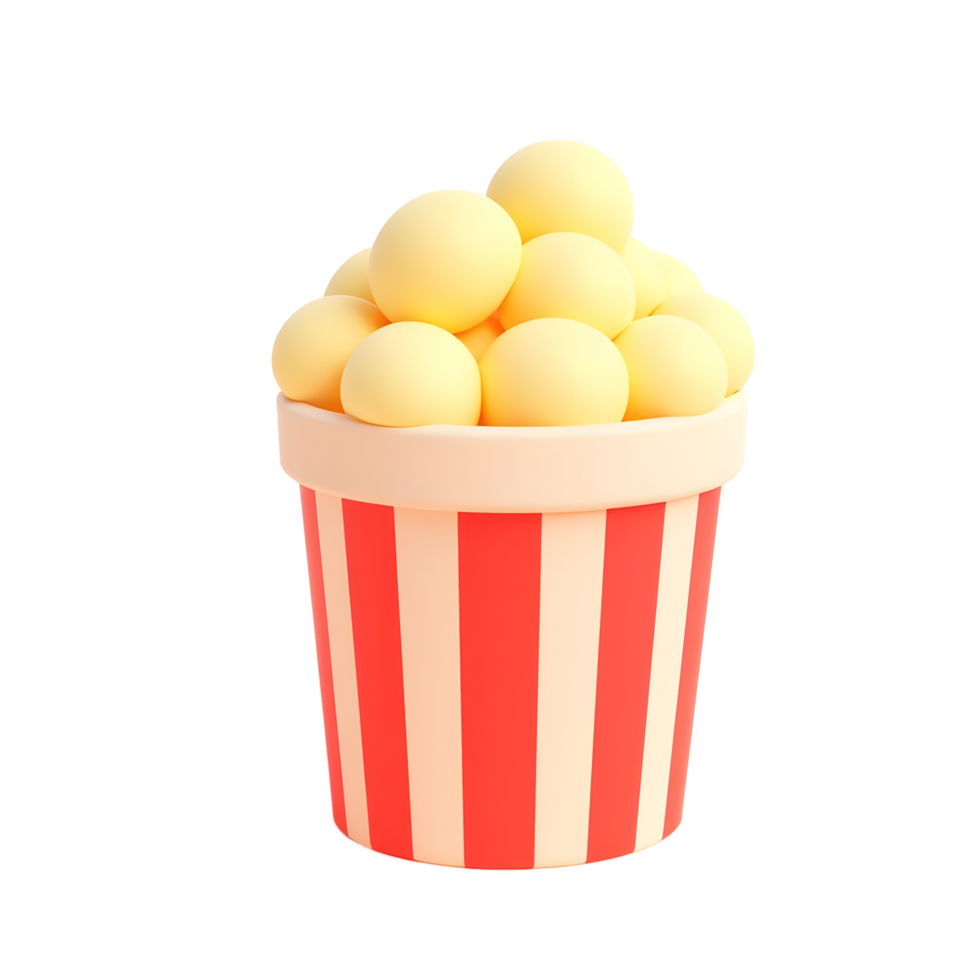 Delicious Popcorn in Striped Bucket 3D Render png