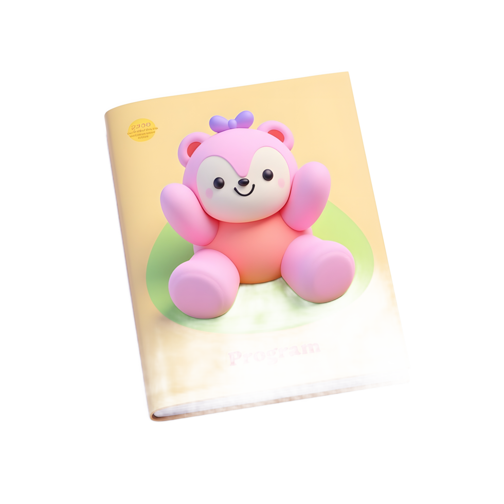 Adorable Pink Teddy Bear on Children's Program Book png