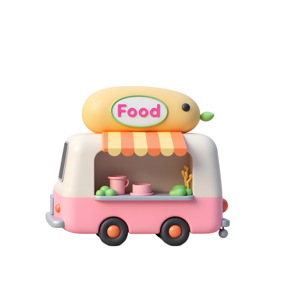Adorable Food Truck 3D Render Cartoon Illustration png