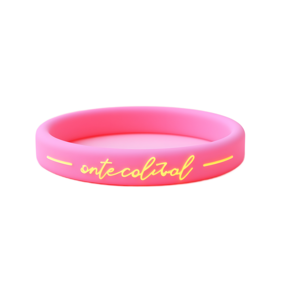 Pink Silicone Bracelet with Cute Yellow Text png
