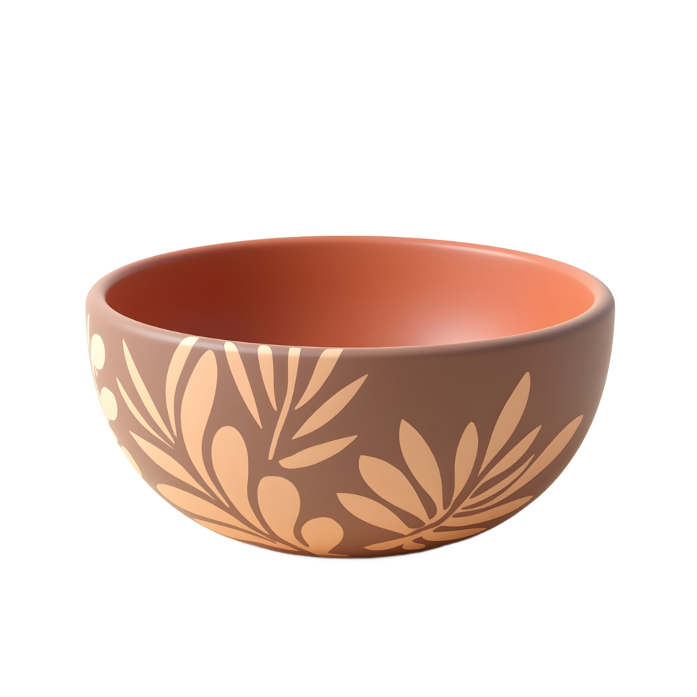 Elegant Brown Ceramic Bowl with Leaf Design png