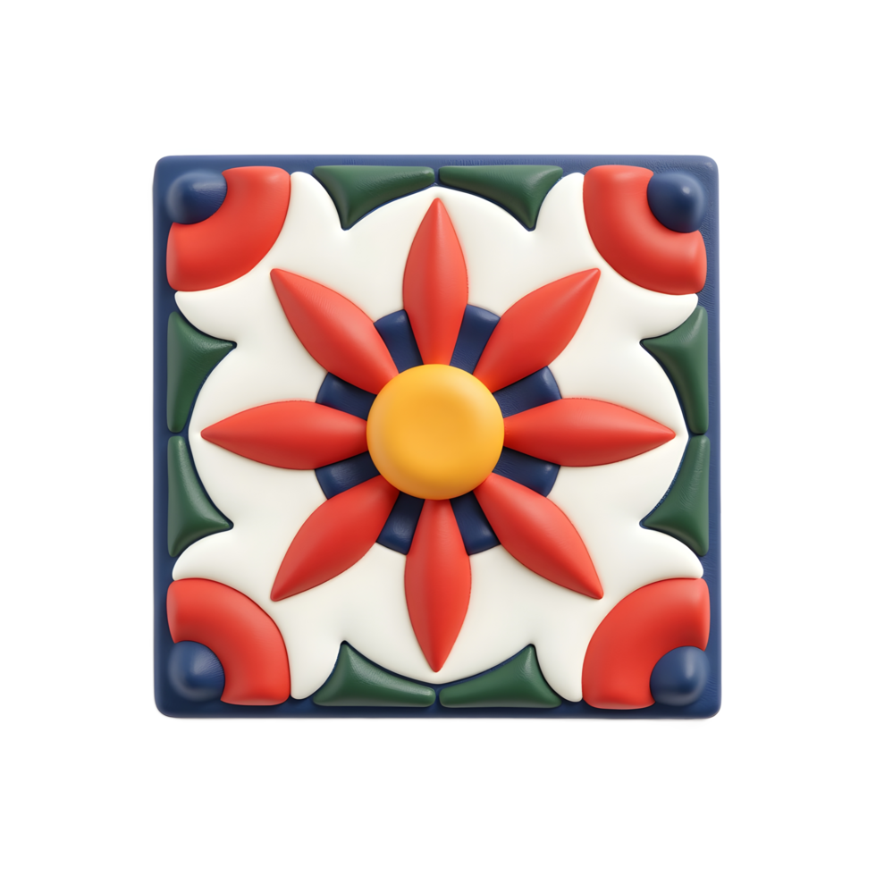 Vibrant Floral Tile Design 3D Render Square Pattern png