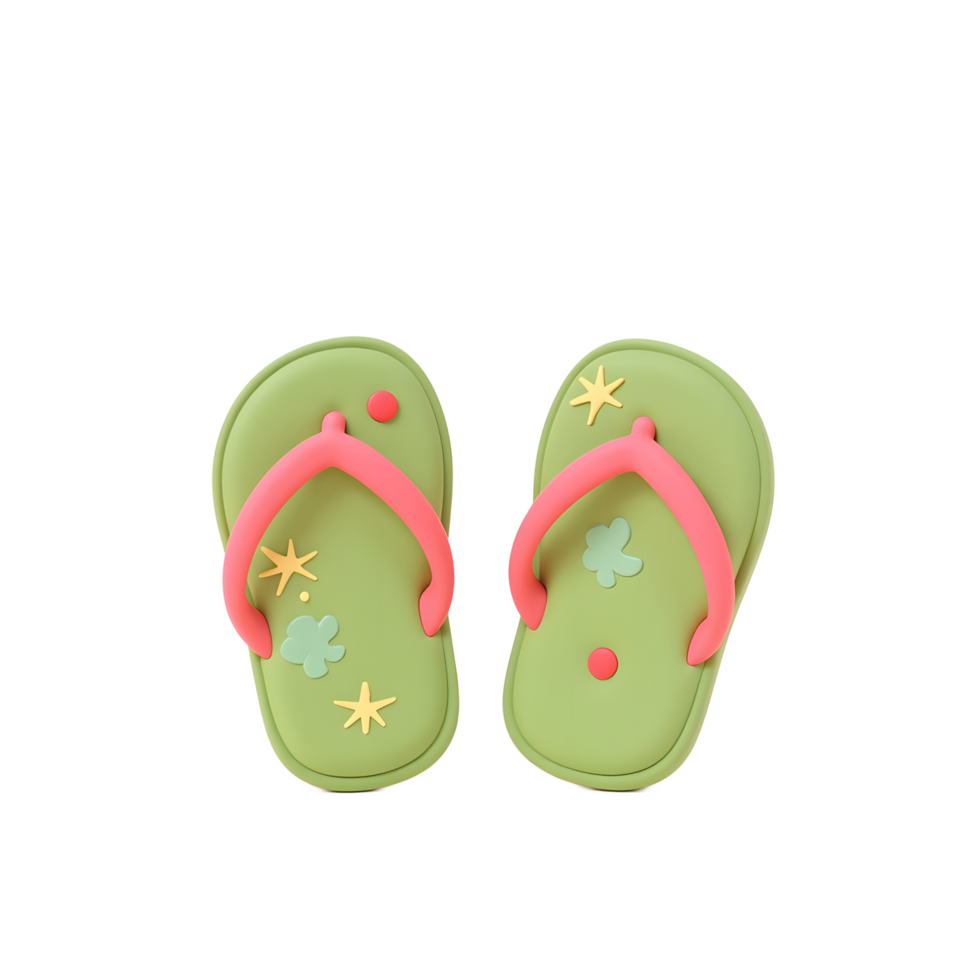 Cute Green Summer Flip Flops 3D Render png