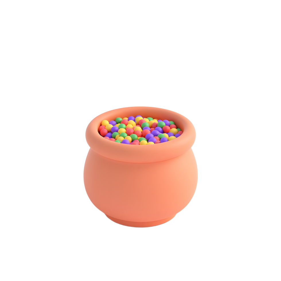 Colorful Candy Balls in Orange Pot 3D Render png