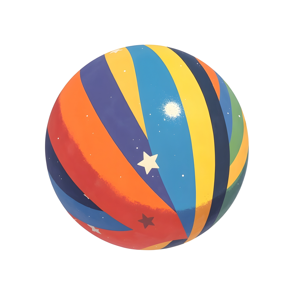 Rainbow Striped Ball with Stars Design for Kids png