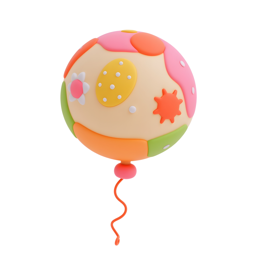 Cute Patchwork Balloon 3D Render Colorful Party Decor png