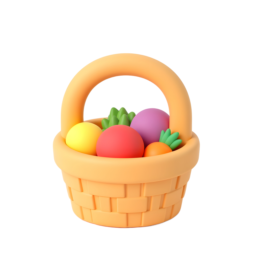 Cute 3D Rendered Easter Basket with Colorful Eggs png