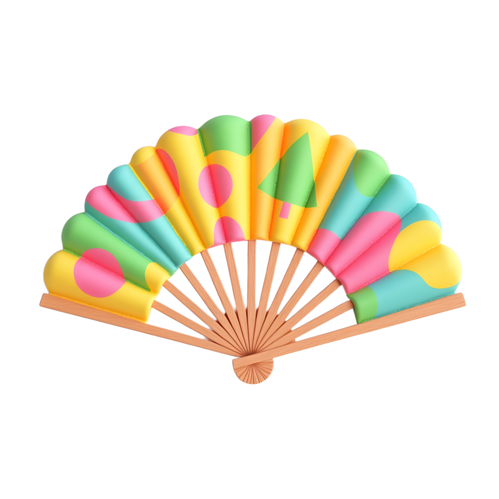 Colorful Hand Fan with Geometric Design Summer Accessory png