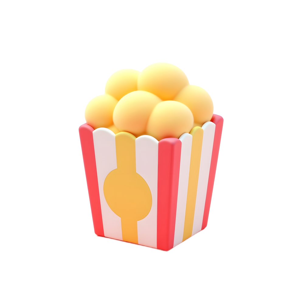 Delicious 3D Render of Popcorn in Striped Box png
