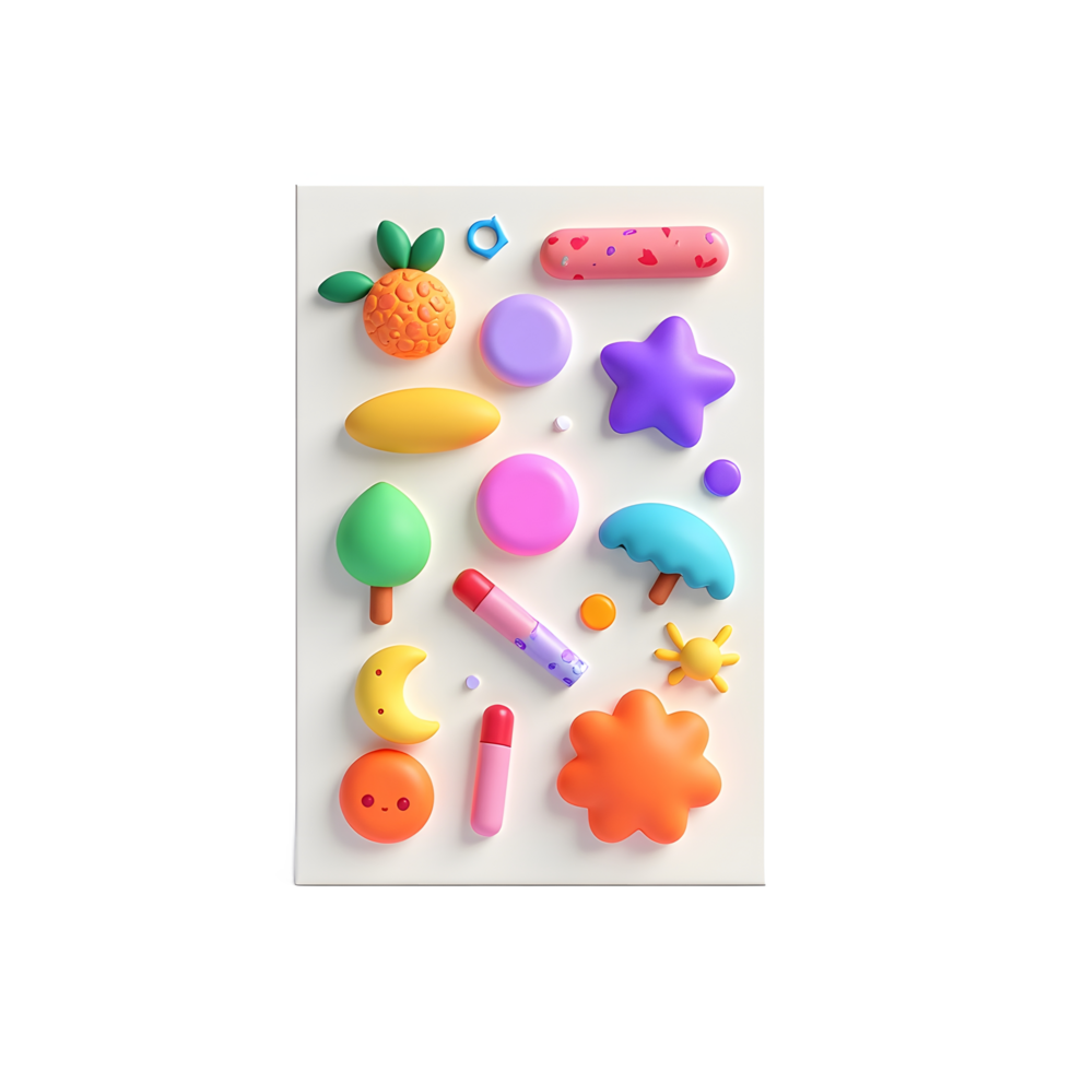 Cute Colorful 3D Shapes Art Print for Kids Room Decor png