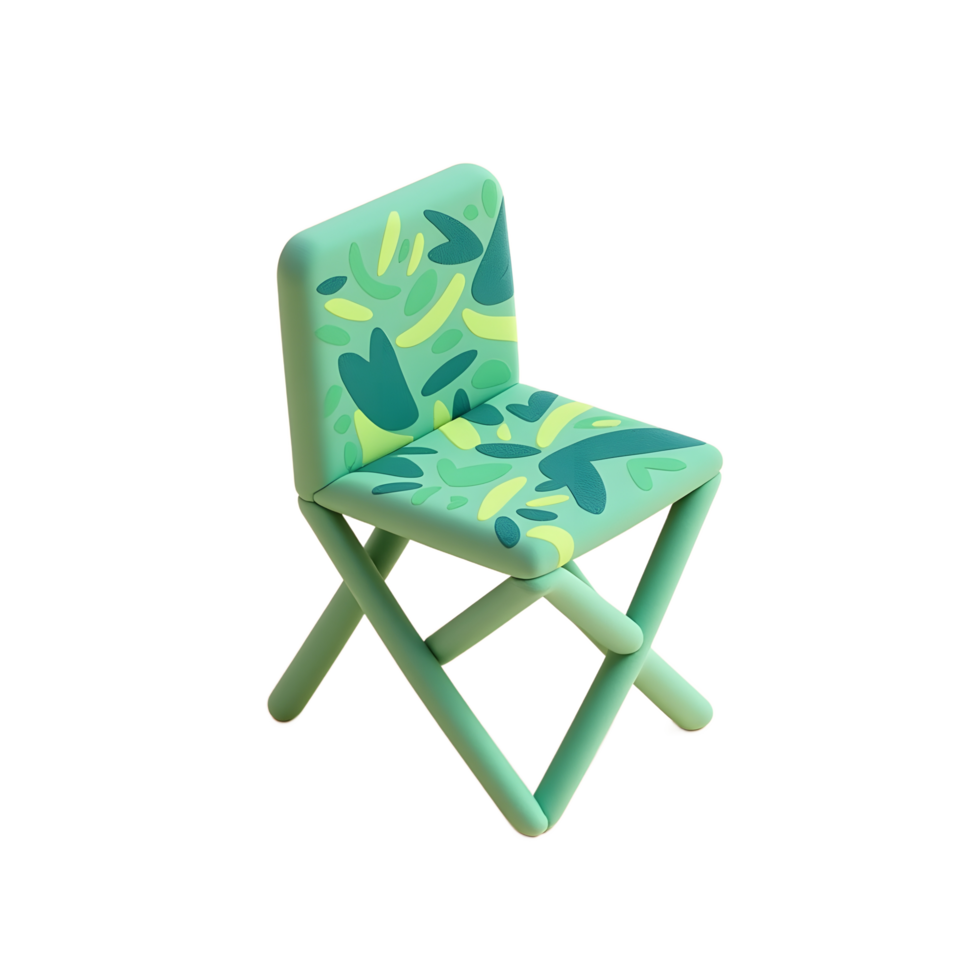 Modern Green Folding Chair with Abstract Pattern Design png