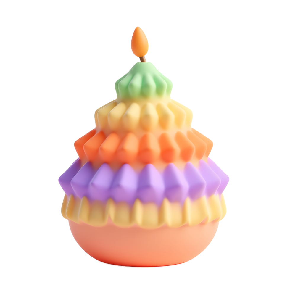 Rainbow Layer Cake with Candle 3D Render png
