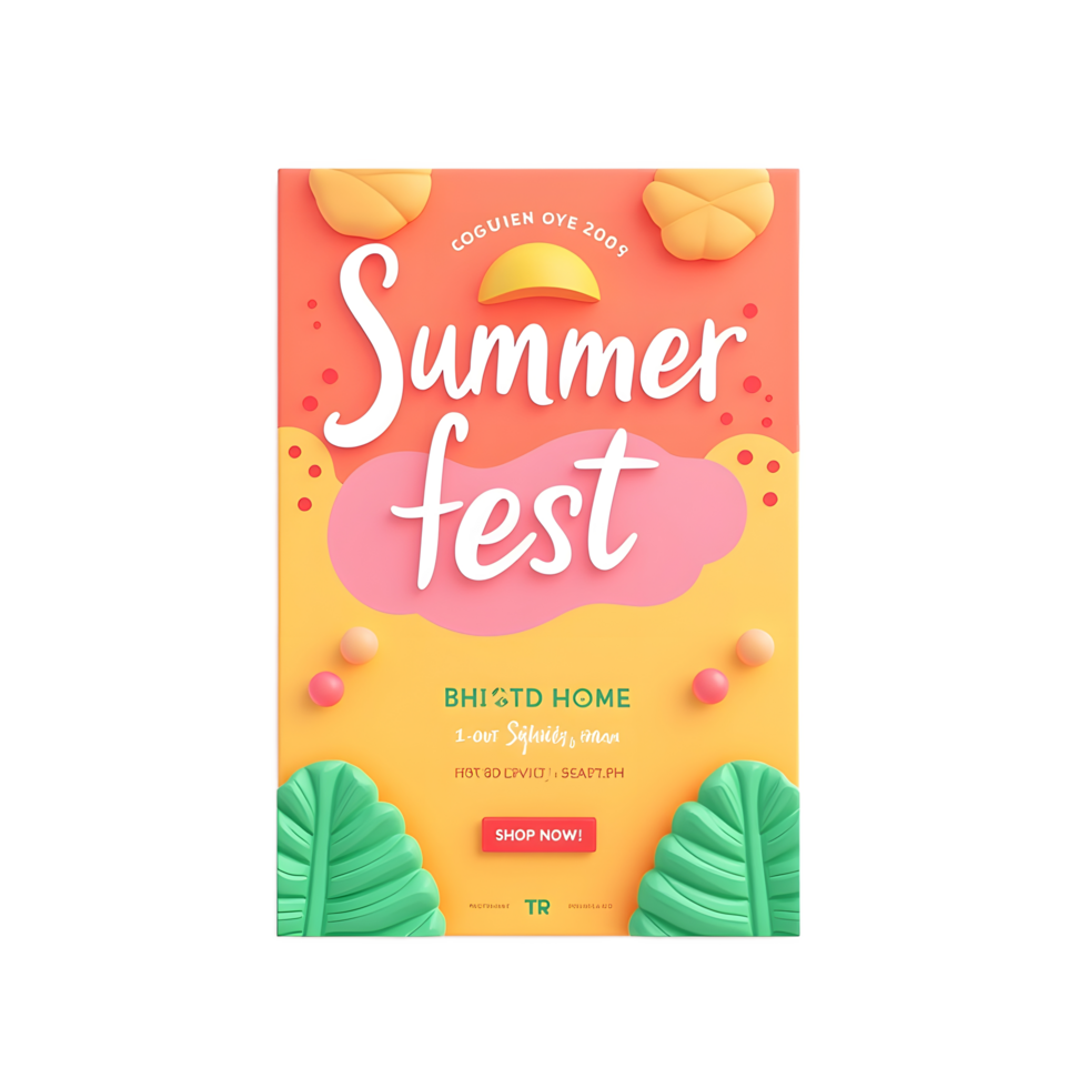 Summer Fest Invitation Design Tropical 3D Style png