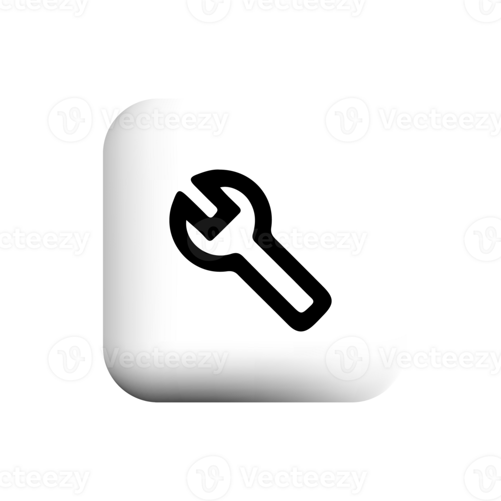 Wrench icon on a white square button png