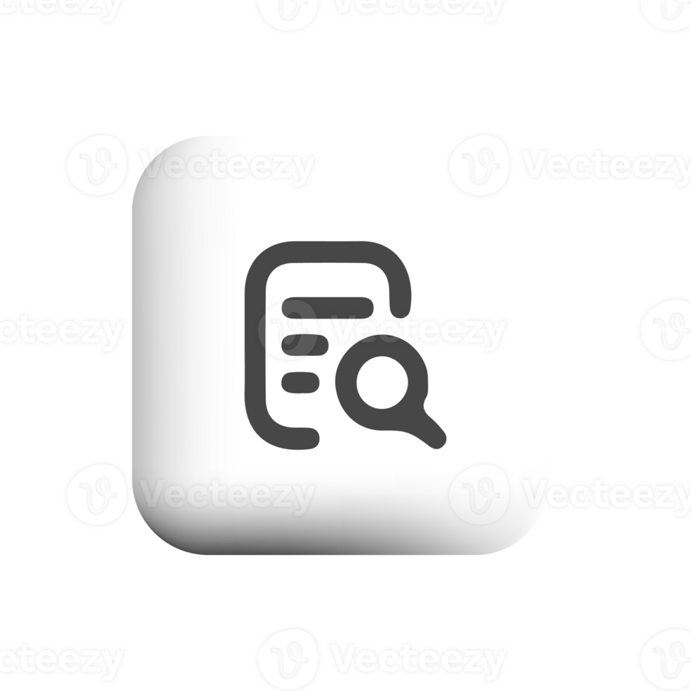 Magnifying glass with papper icon on a white square button png