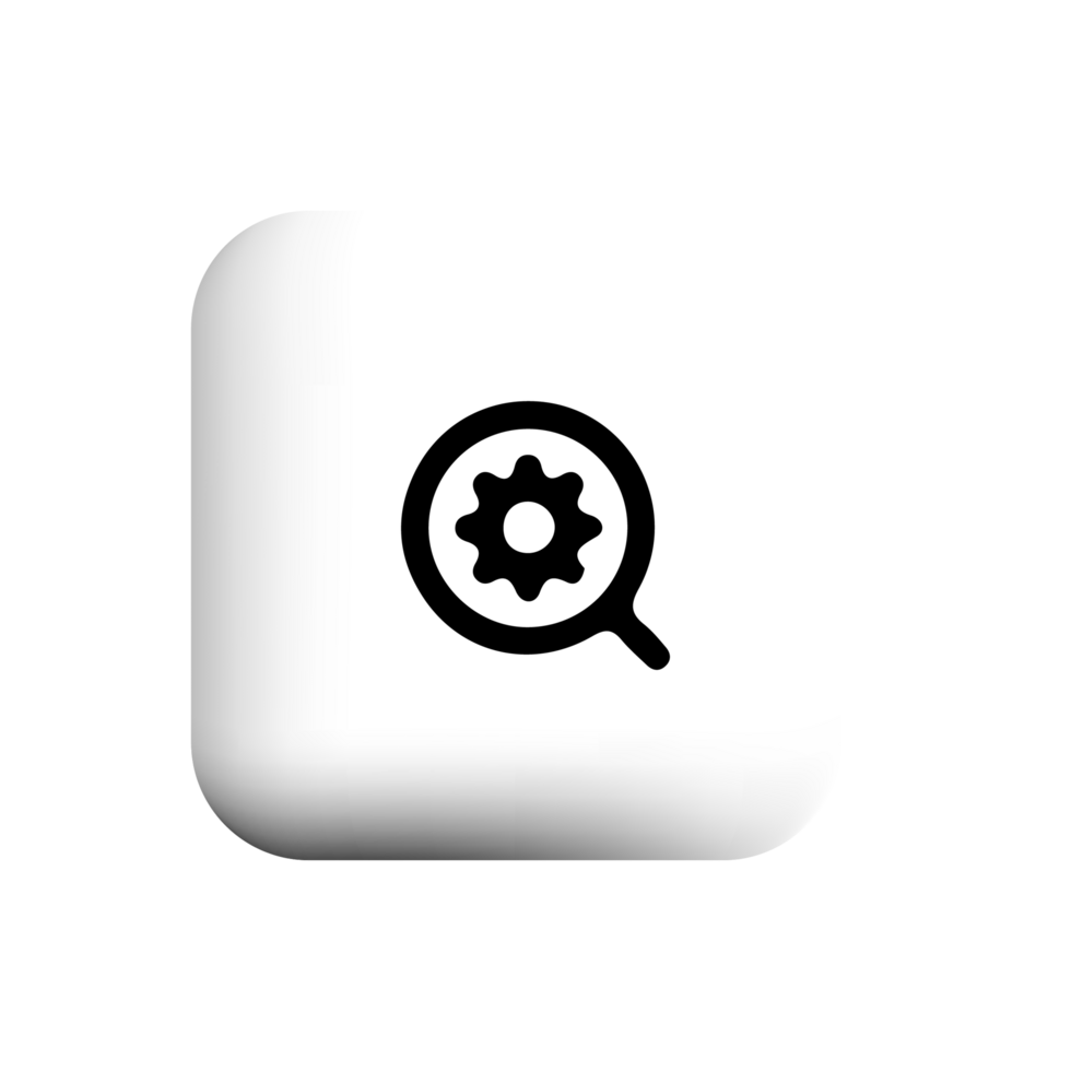 Search setting icon on white square with shadow png