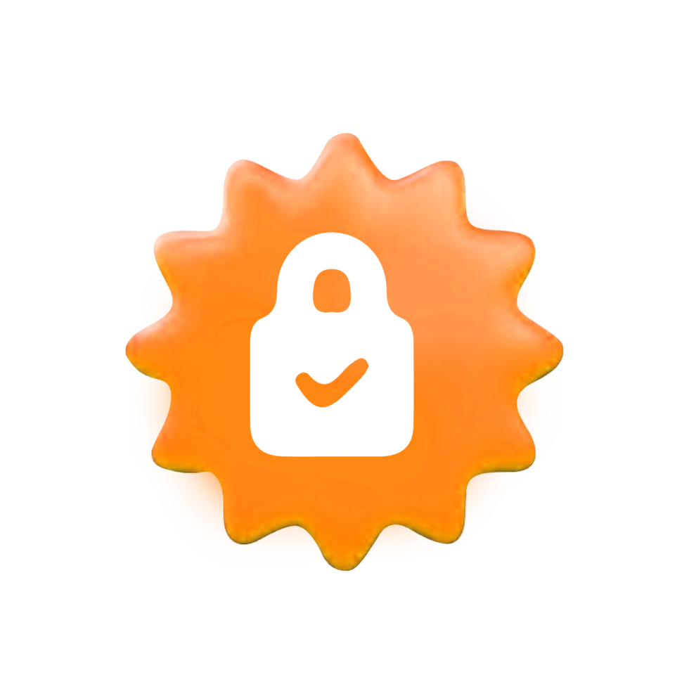 Check mark lock icon on orange sunburst png