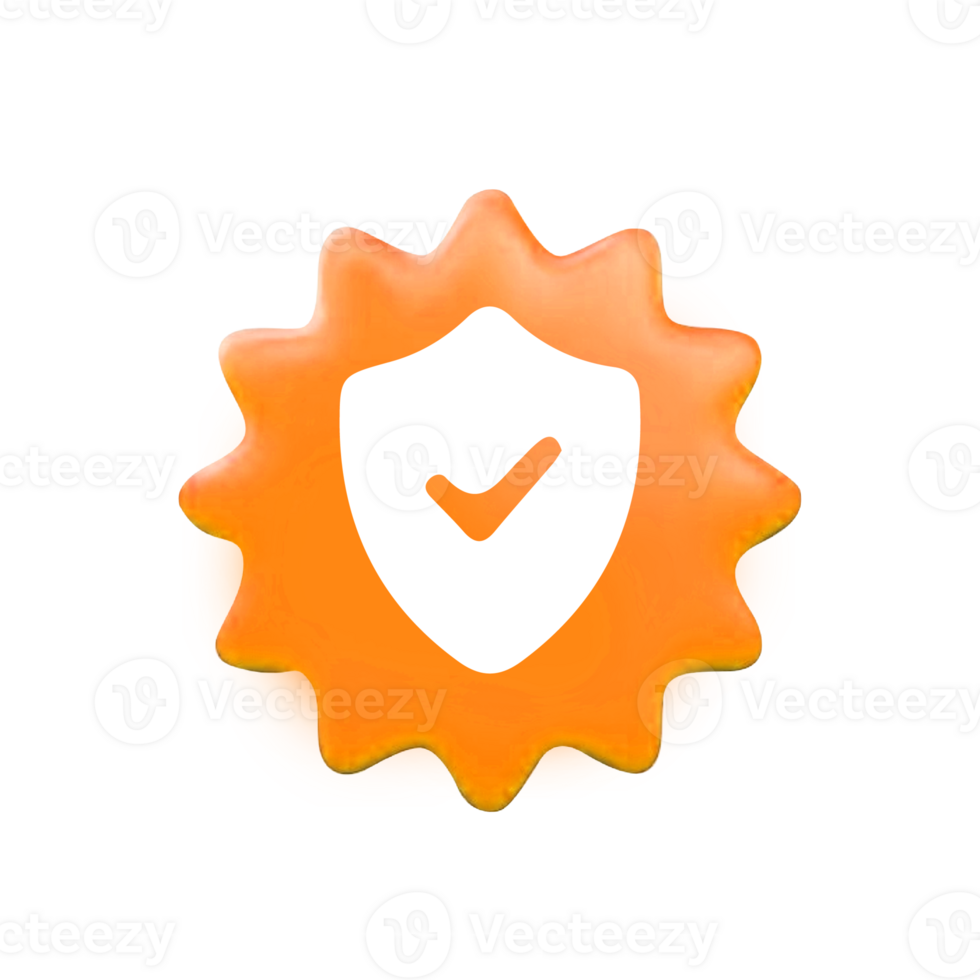 Shield icon with a check mark on orange sunburst png