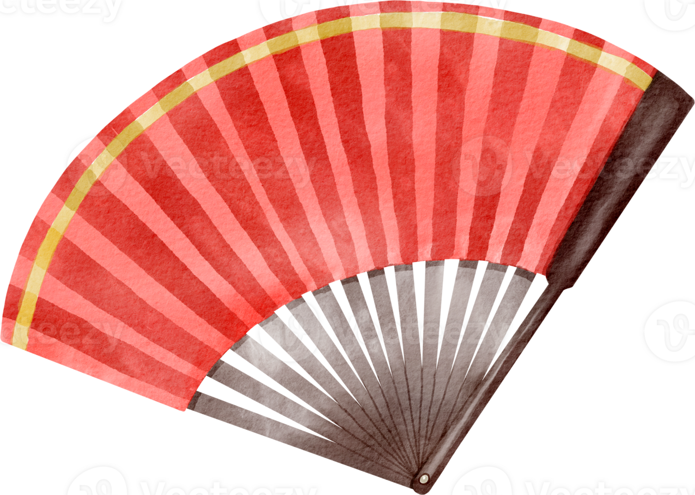 A red and gold fan with a black background png