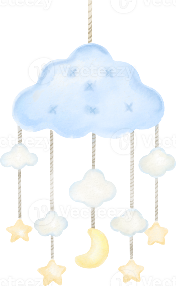 A blue and white cloud with stars and a moon png