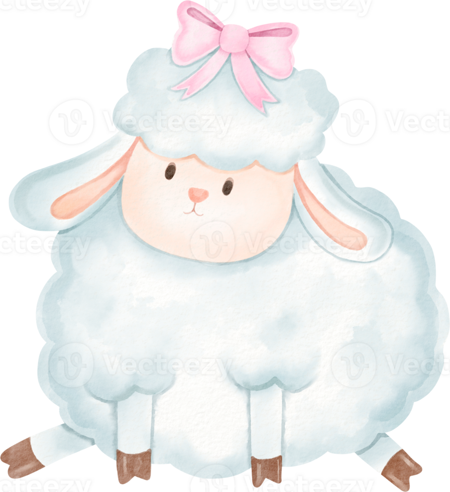 A cute little sheep with a pink bow png