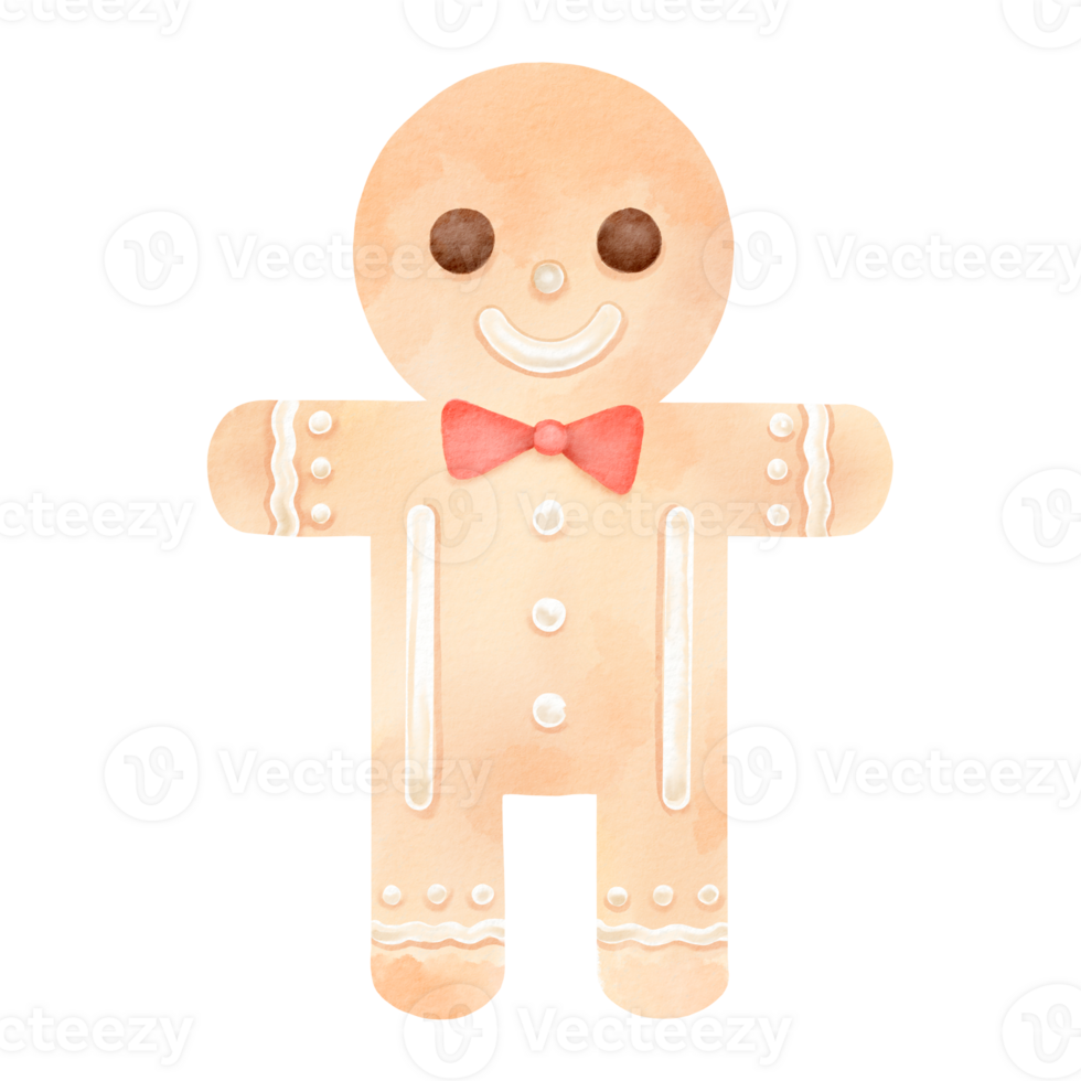 A gingerbread man with a bow tie on a black background png