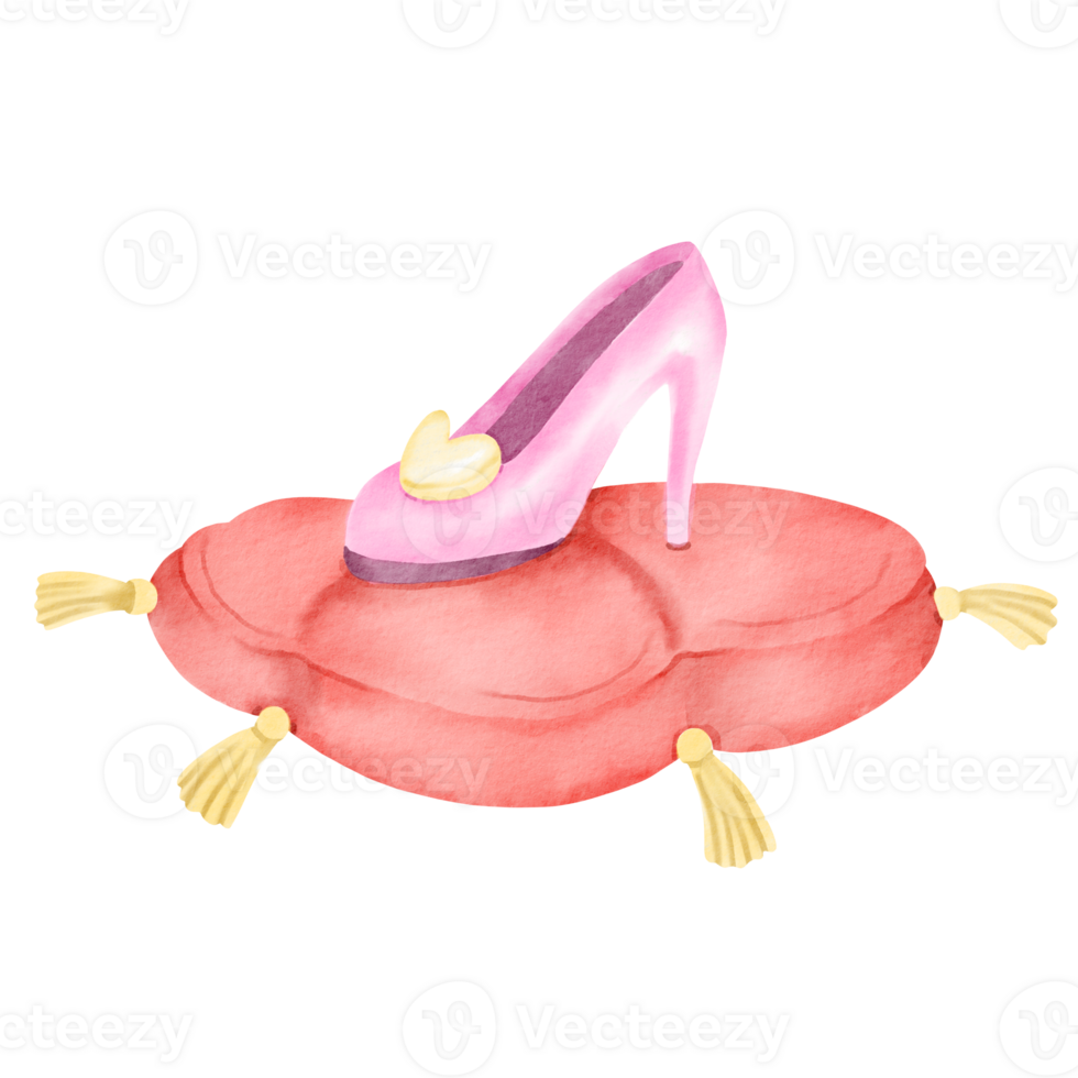 A pink high heel shoe on a pillow png