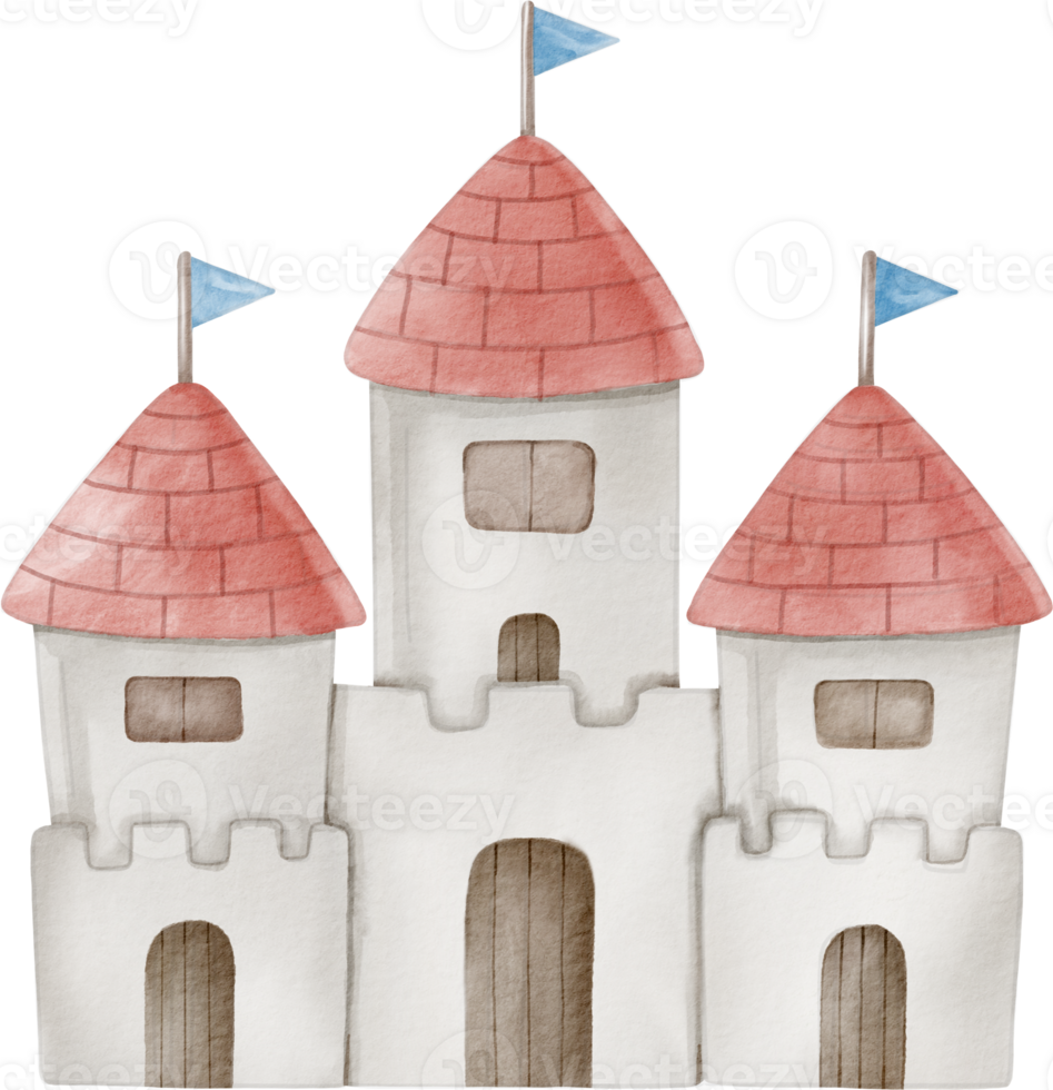 A watercolor castle with a red roof png