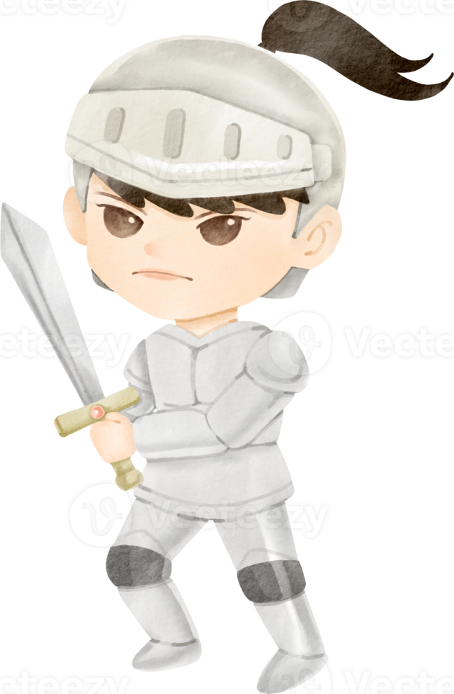 A cartoon character in a white armor holding a sword png