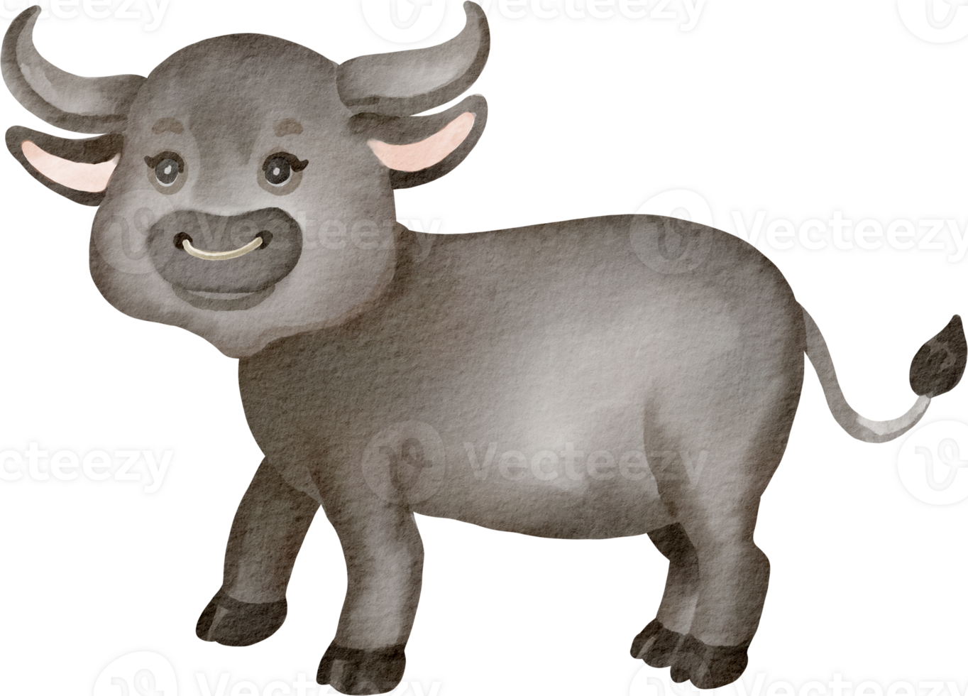 A cartoon cow with a big horn png