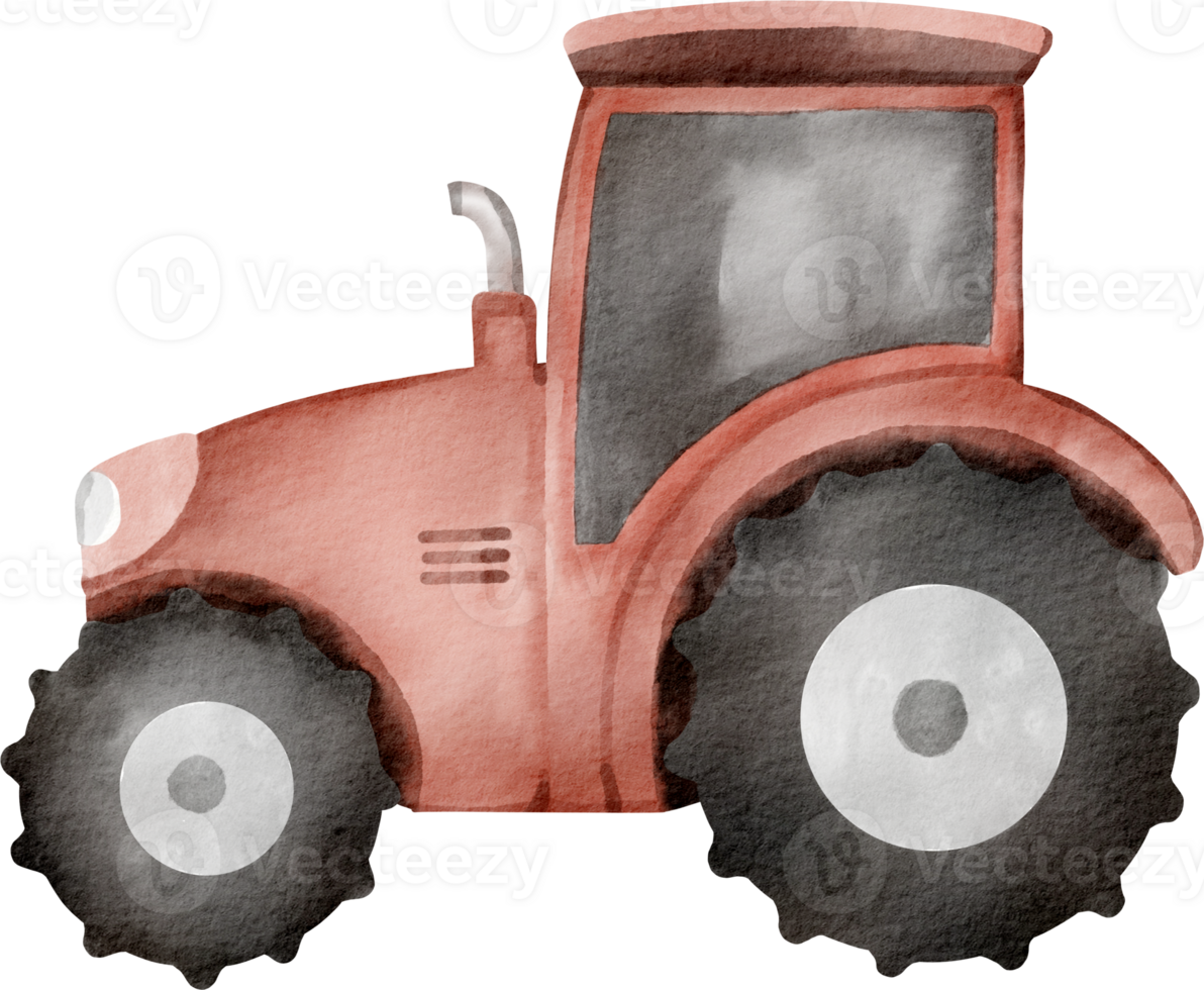 A watercolor illustration of a red tractor png