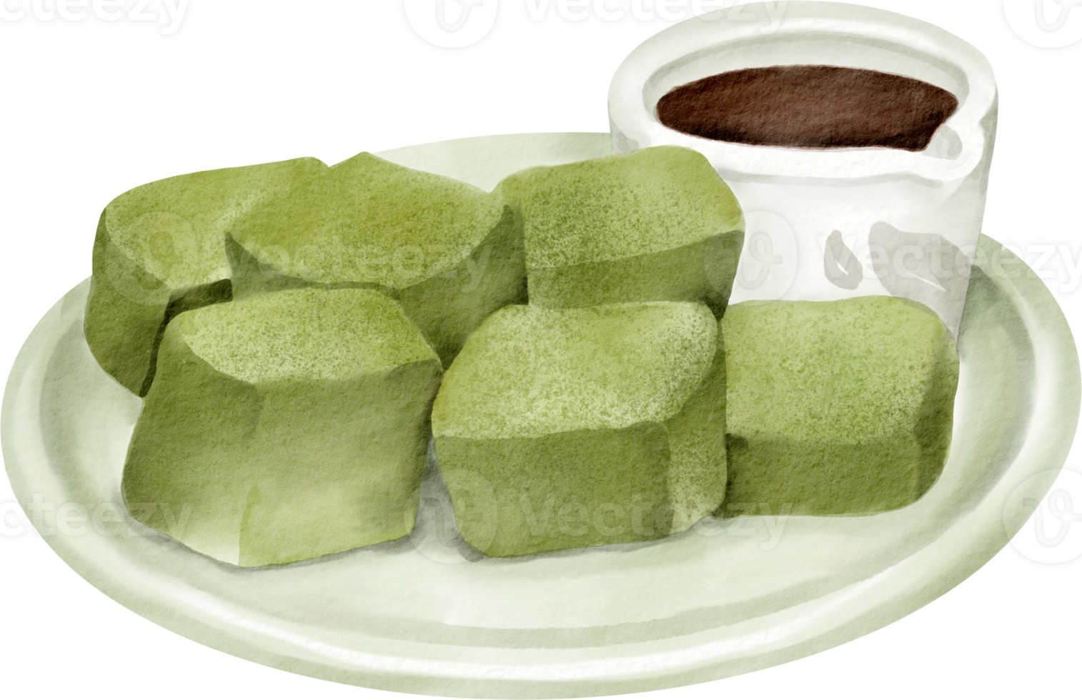 A plate with green matcha and a cup of coffee png