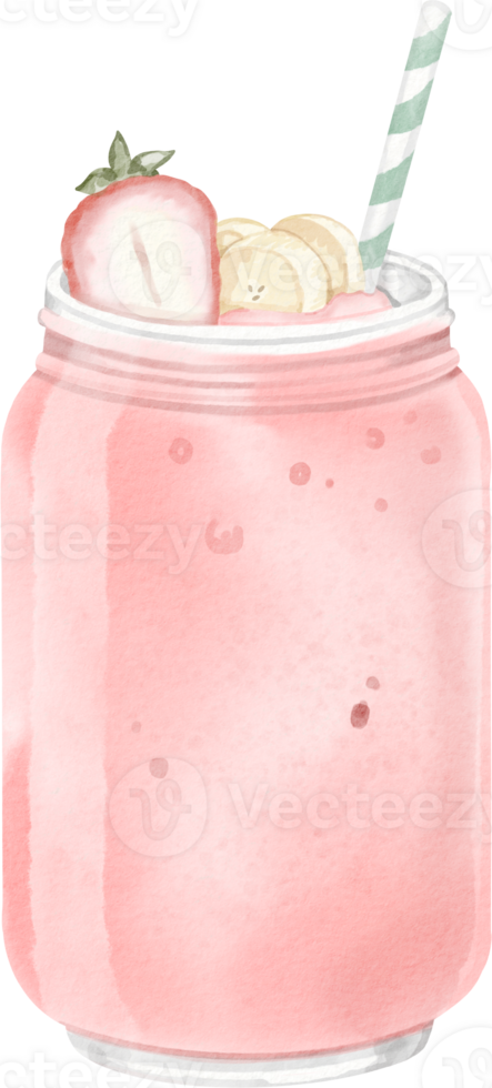 A strawberry milkshake with a straw and a banana png