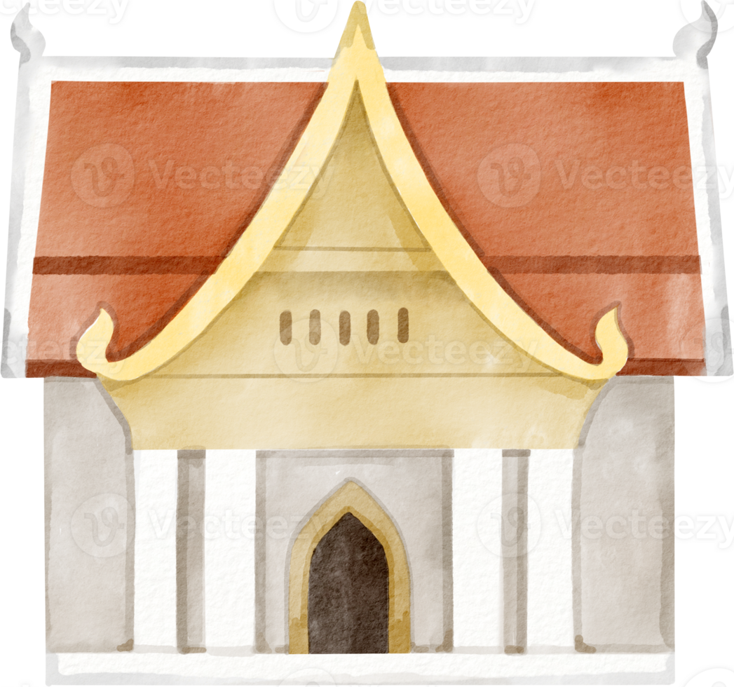 A watercolor illustration of a thai temple png