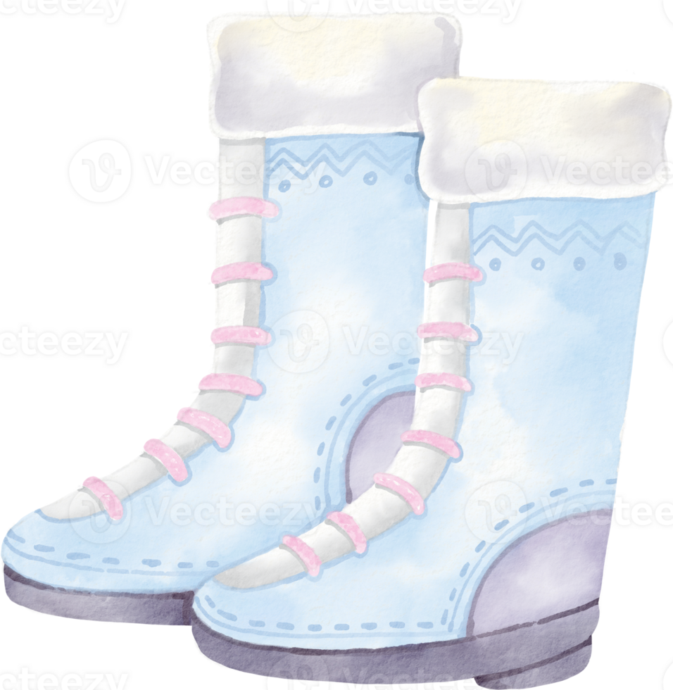 A pair of blue snow boots with pink laces png