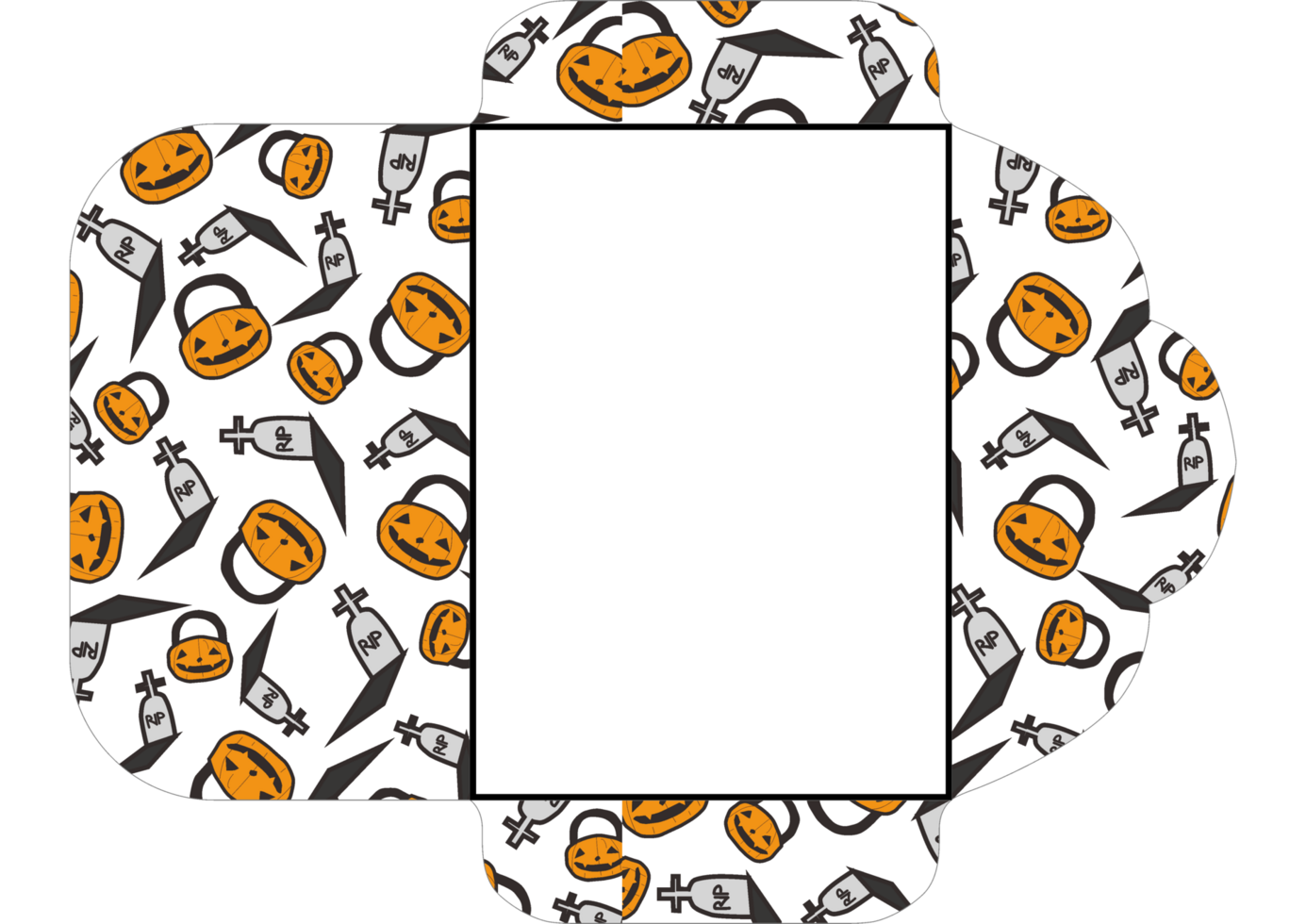 Creepy Halloween Envelope with Graveyard and Candy Basket Patterns png