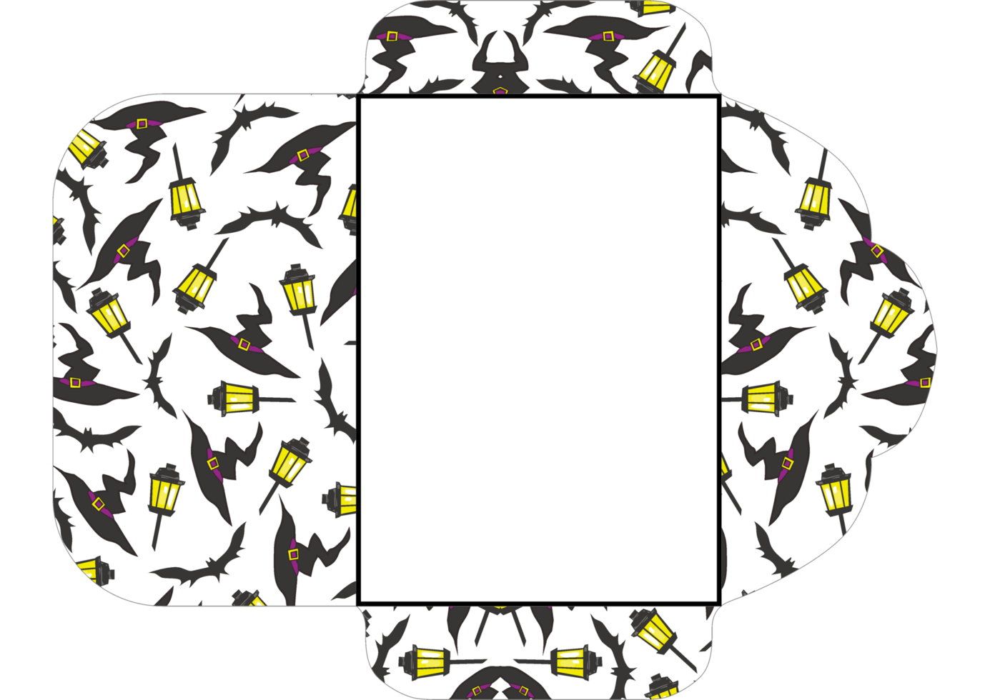 Mystical Halloween Envelope Design with Witch Hat and Lantern Garden Motif png