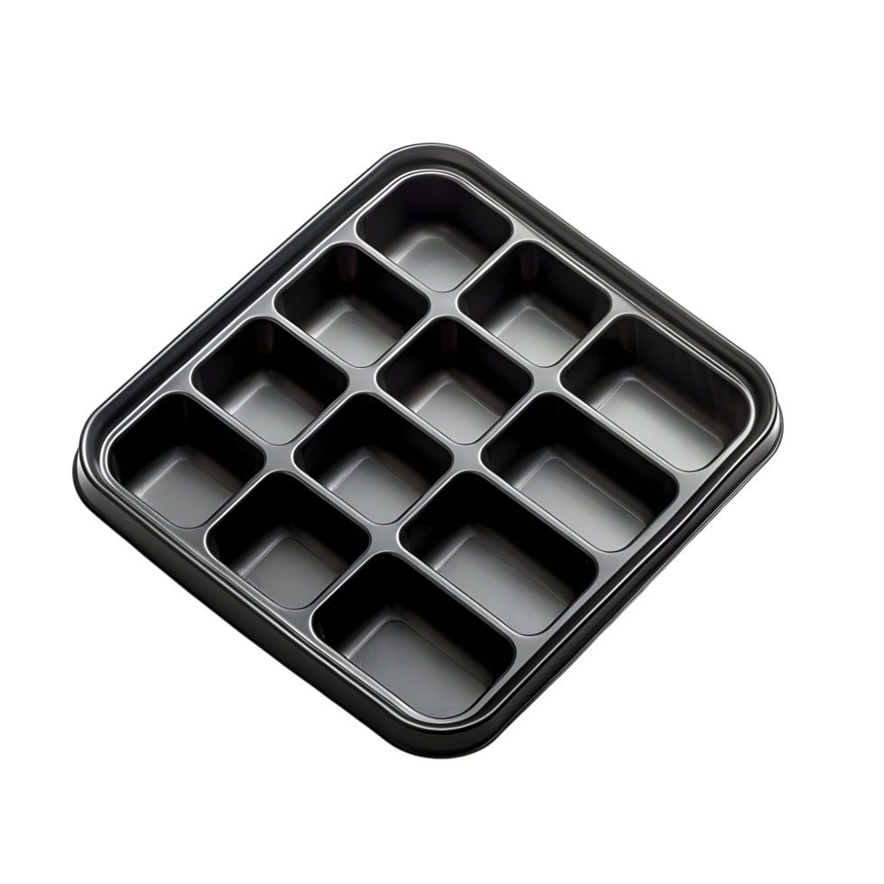 Black Square Ice Cube Tray with Deep Molds Isolated on Transparent Background png