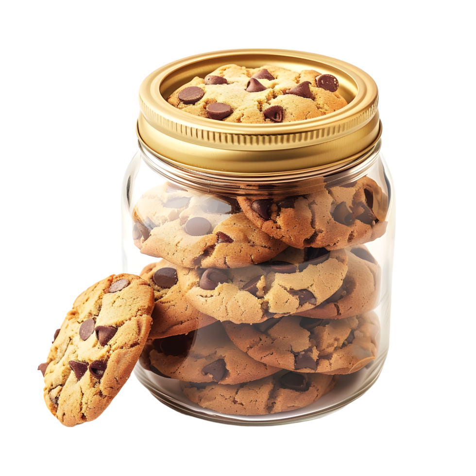 Stacked Chocolate Chip Cookies with Crumbs Isolated on Transparent Background png