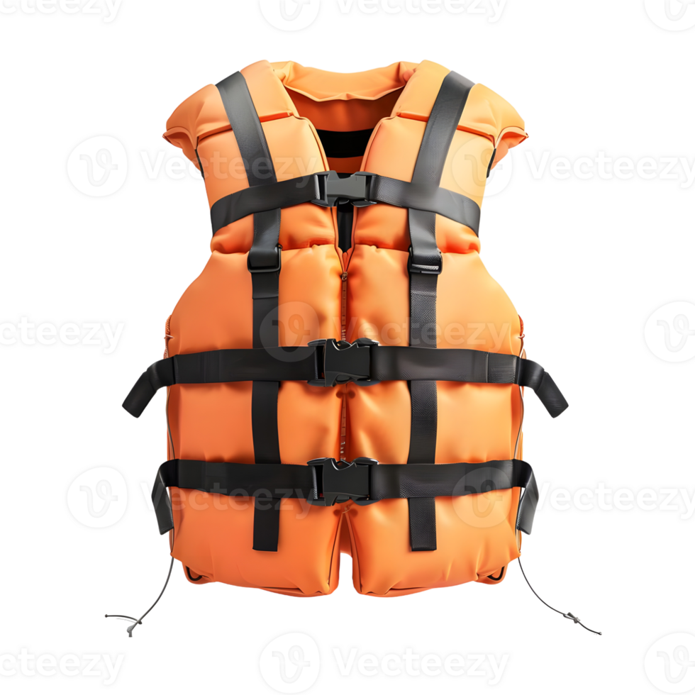 Orange Life Jacket with Straps Isolated on Transparent Background png