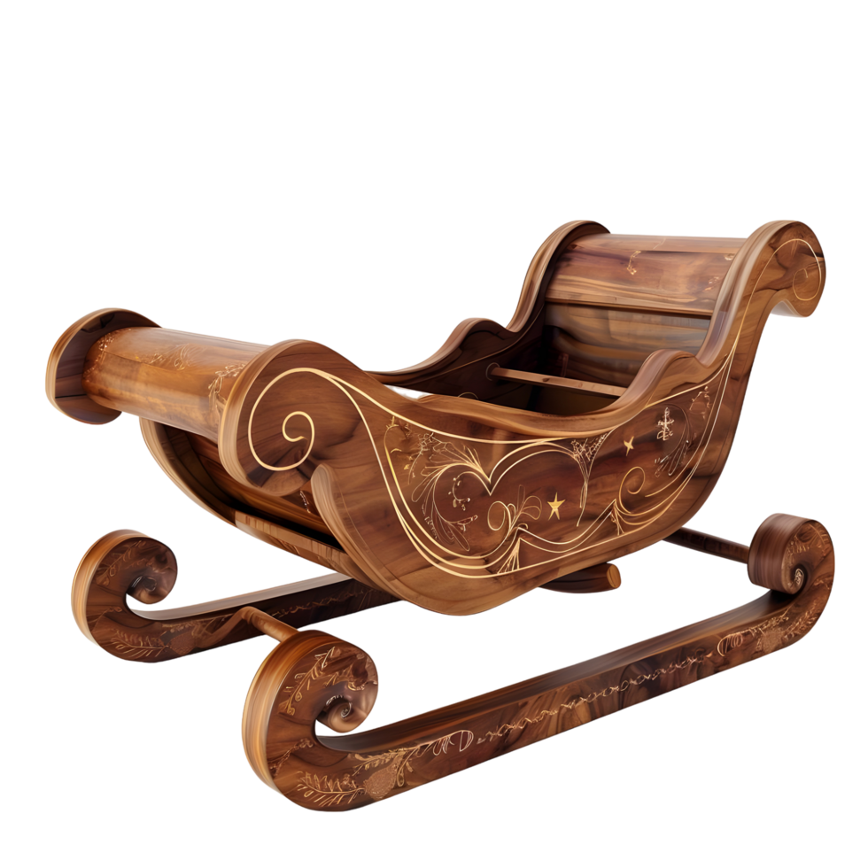 Wooden Sleigh with Curved Runners Isolated on Transparent Background png