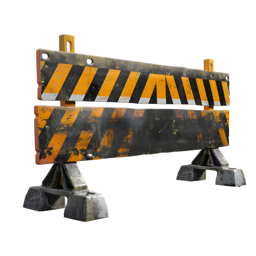 Construction Barrier with Black and Yellow Stripes Isolated on Transparent Background png