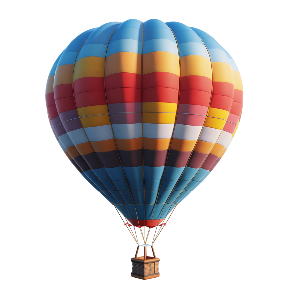 Striped Hot Air Balloon with Red, Yellow, and Blue Panels Isolated on Transparent Background png