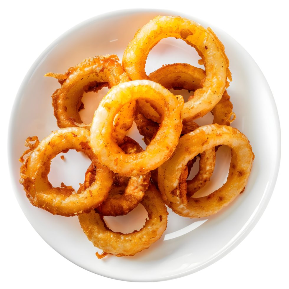 Dish of Golden Onion Rings Isolated on Transparent Background png