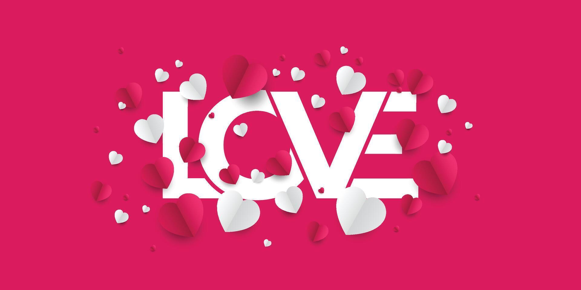 Love hearts postcard. Paper flying elements on dark pink background. symbols of love in shape of heart for Happy Women's, Mother's, Valentine's Day, birthday greeting card design vector