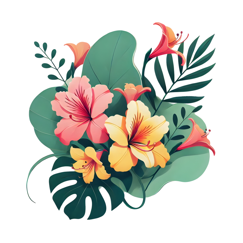 Tropical flowers and leaves png