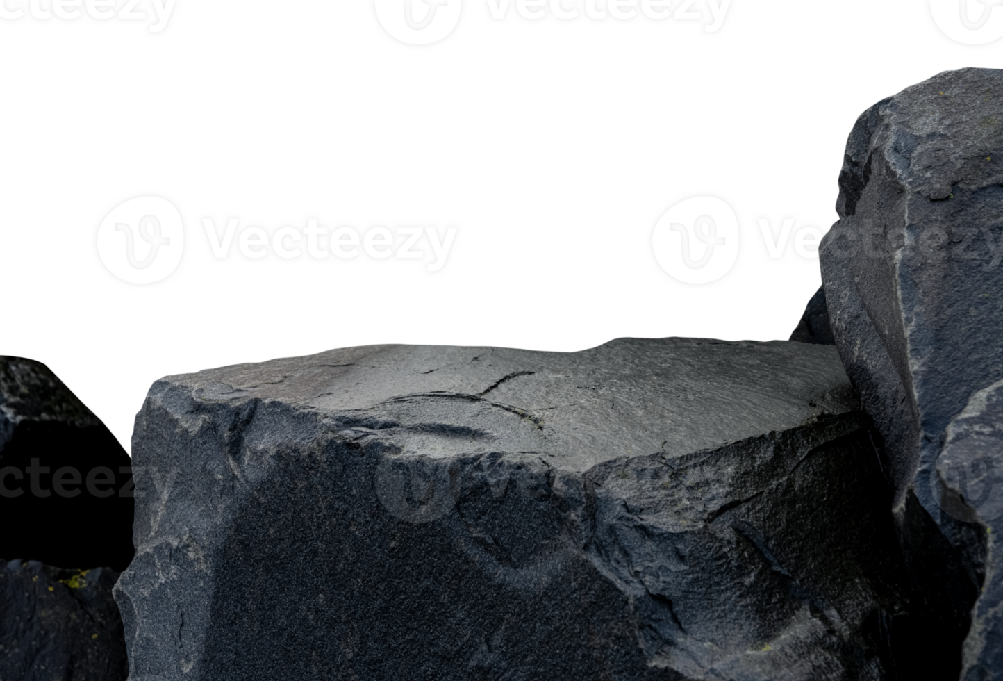 Rock stone podium isolated on background for Product display,Dark sea rock stage stand with rough surface texture,Nature Blue lump Cliff mountain for cometic present,Stone garden png