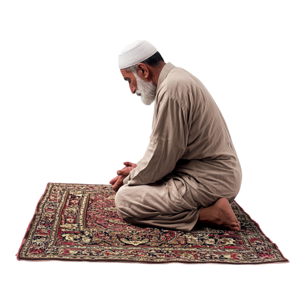 Serene elderly man in prayer devotion and peace Against Transparent Background png