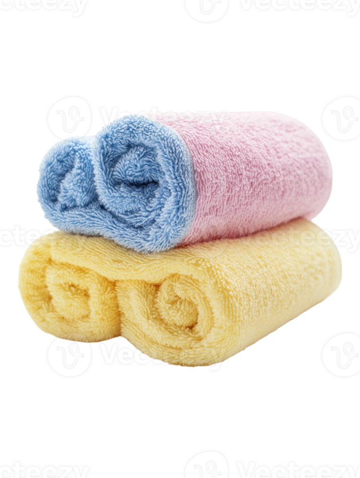 two towels with different colors on a transparent background png